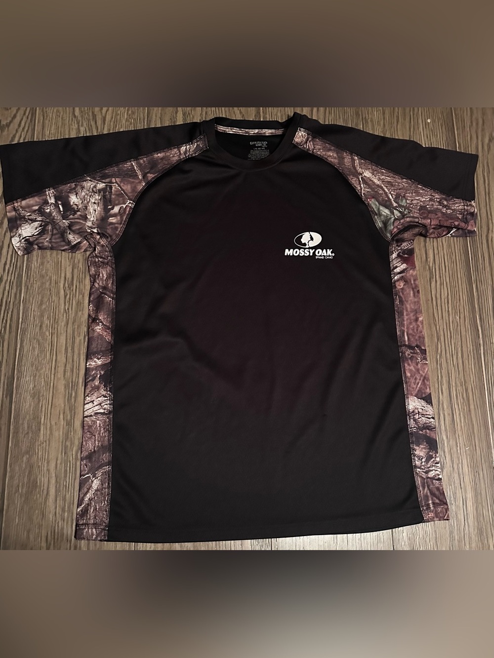 Mossy Oak Black Short Sleeve Performance Tee with Camo Panels